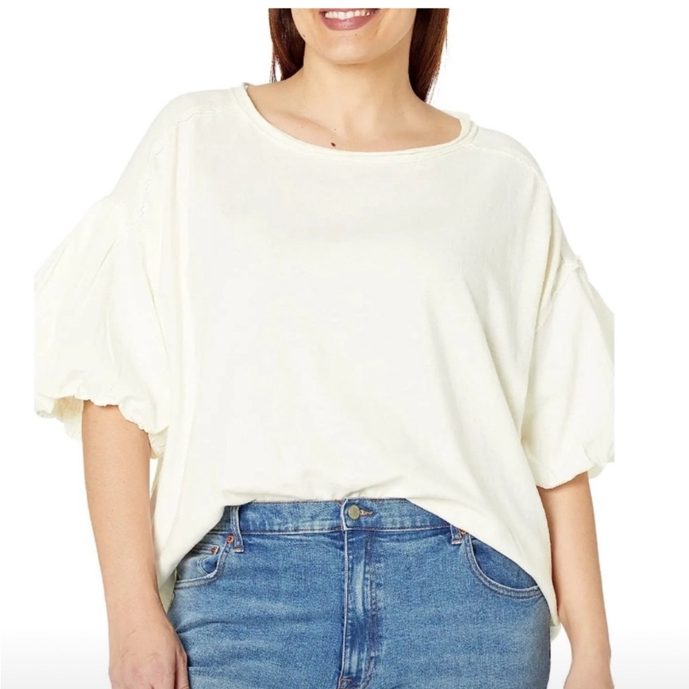 🛍️We The Free People White T-Shirt Puff Sleeve Blossom Oversize Tee Size Large